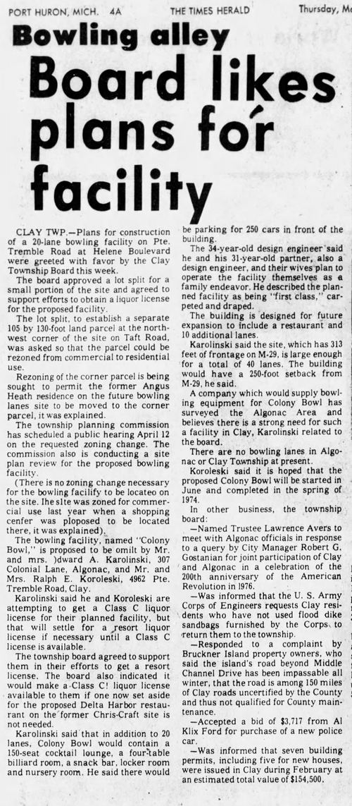 Colony Bowl - March 1973 Article On Opening (newer photo)